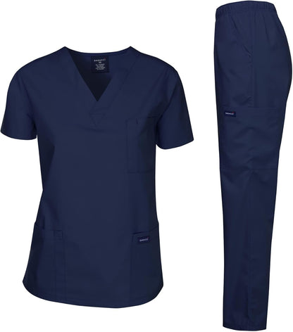 Medical Scrubs Set Unisex - V-Neck Top and Elastic Waist Pants Uniform for Healthcare Workers