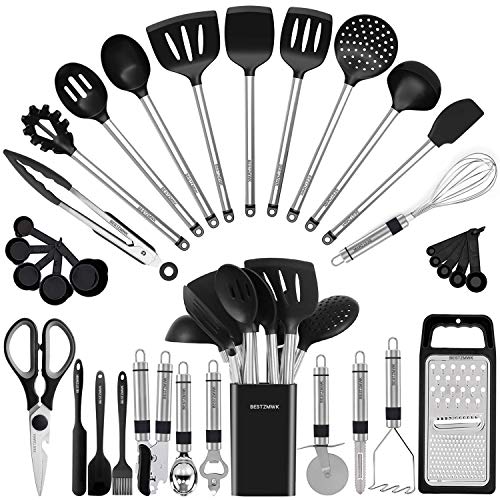 Kitchen Utensil Set-Silicone Cooking Utensils-33 Kitchen Gadgets &amp; Spoons for Nonstick Cookware-Silicone and Stainless Steel Spatula Set-Best Kitchen Tools, Useful Pots