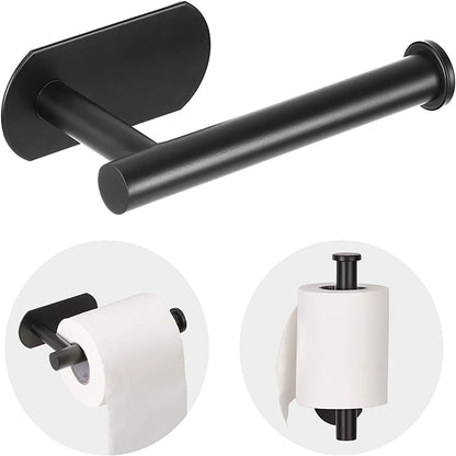 Toilet Paper Holder - Self Adhesive Toilet Paper Holder Wall Mount for Bathroom, SUS 304 Stainless Steel Command Strip Toilet Paper Roll Holder Stick On Wall, No Drilling - Matte Black