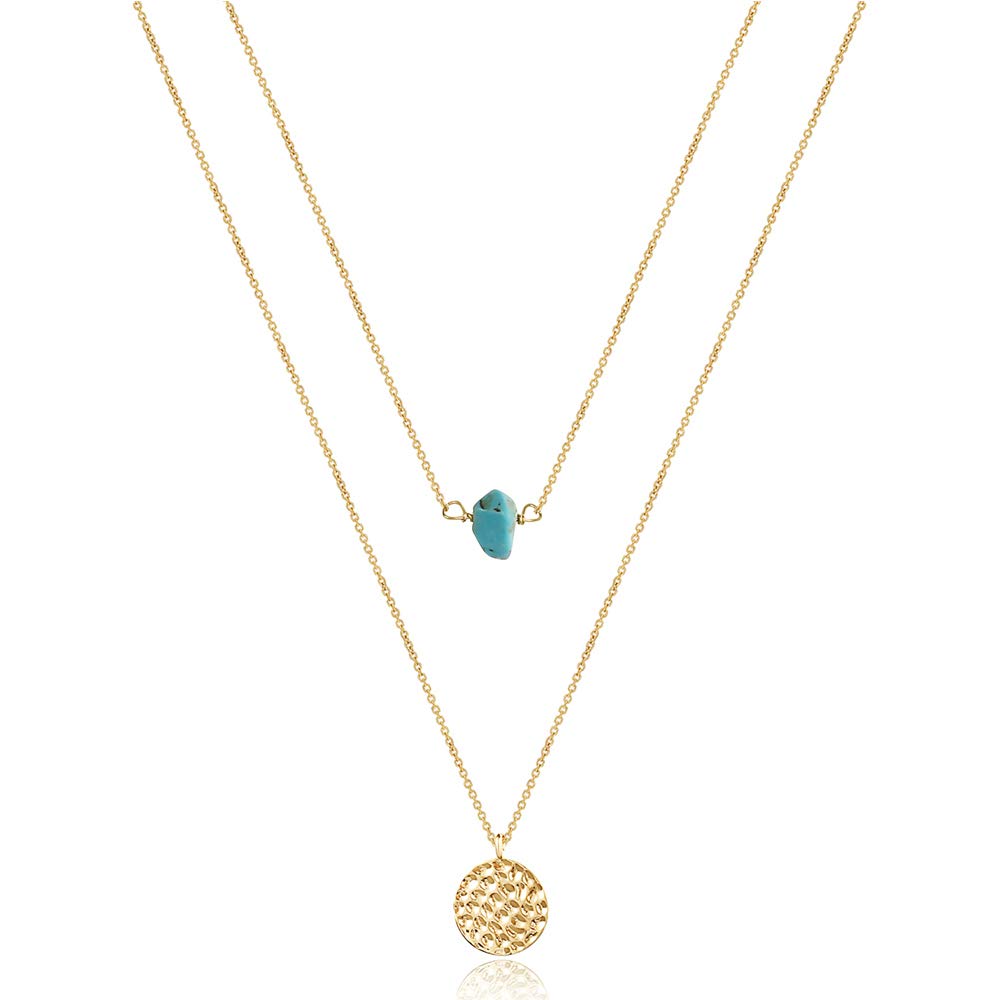 Turandoss Dainty Layered Choker Necklace, Handmade Y Pendant Necklace Multilayer Bar Disc Necklace Adjustable Layering Choker Necklaces for Women
