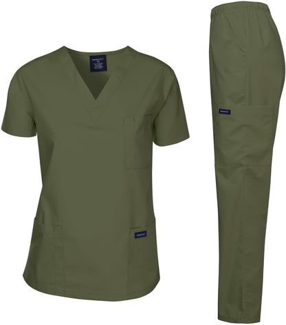 Medical Scrubs Set Unisex - V-Neck Top and Elastic Waist Pants Uniform for Healthcare Workers