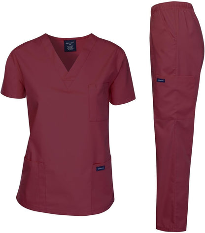 Medical Scrubs Set Unisex - V-Neck Top and Elastic Waist Pants Uniform for Healthcare Workers