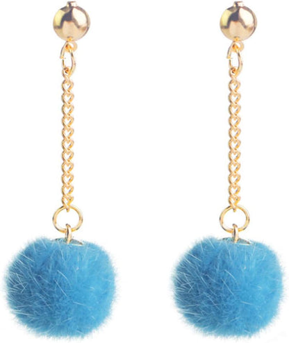 Faux Fur Pom Pom Tassel Drop Dangle Earrings Set