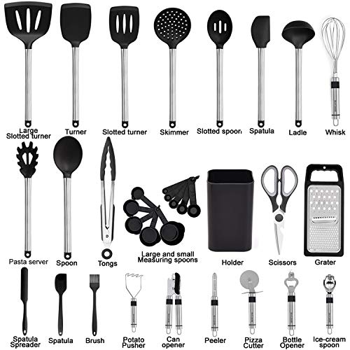 Kitchen Utensil Set-Silicone Cooking Utensils-33 Kitchen Gadgets &amp; Spoons for Nonstick Cookware-Silicone and Stainless Steel Spatula Set-Best Kitchen Tools, Useful Pots