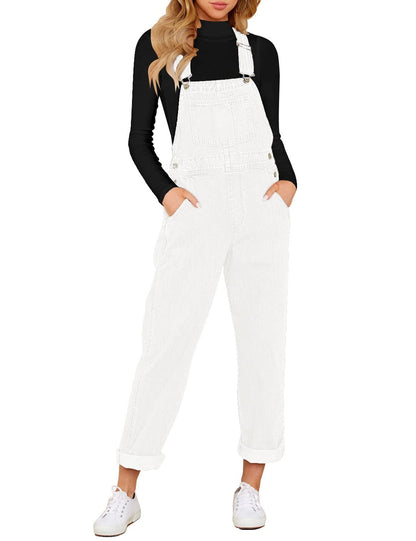 Denim Bib Overalls - Adjustable Loose Fit Jeans Jumpsuit for Women