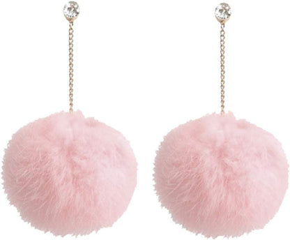 Faux Fur Pom Pom Tassel Drop Dangle Earrings Set