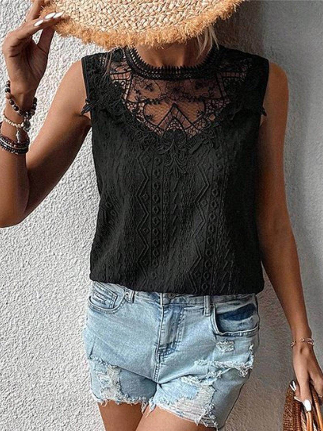 Lace Eyelet Sleeveless Top for Stylish Summer Wear