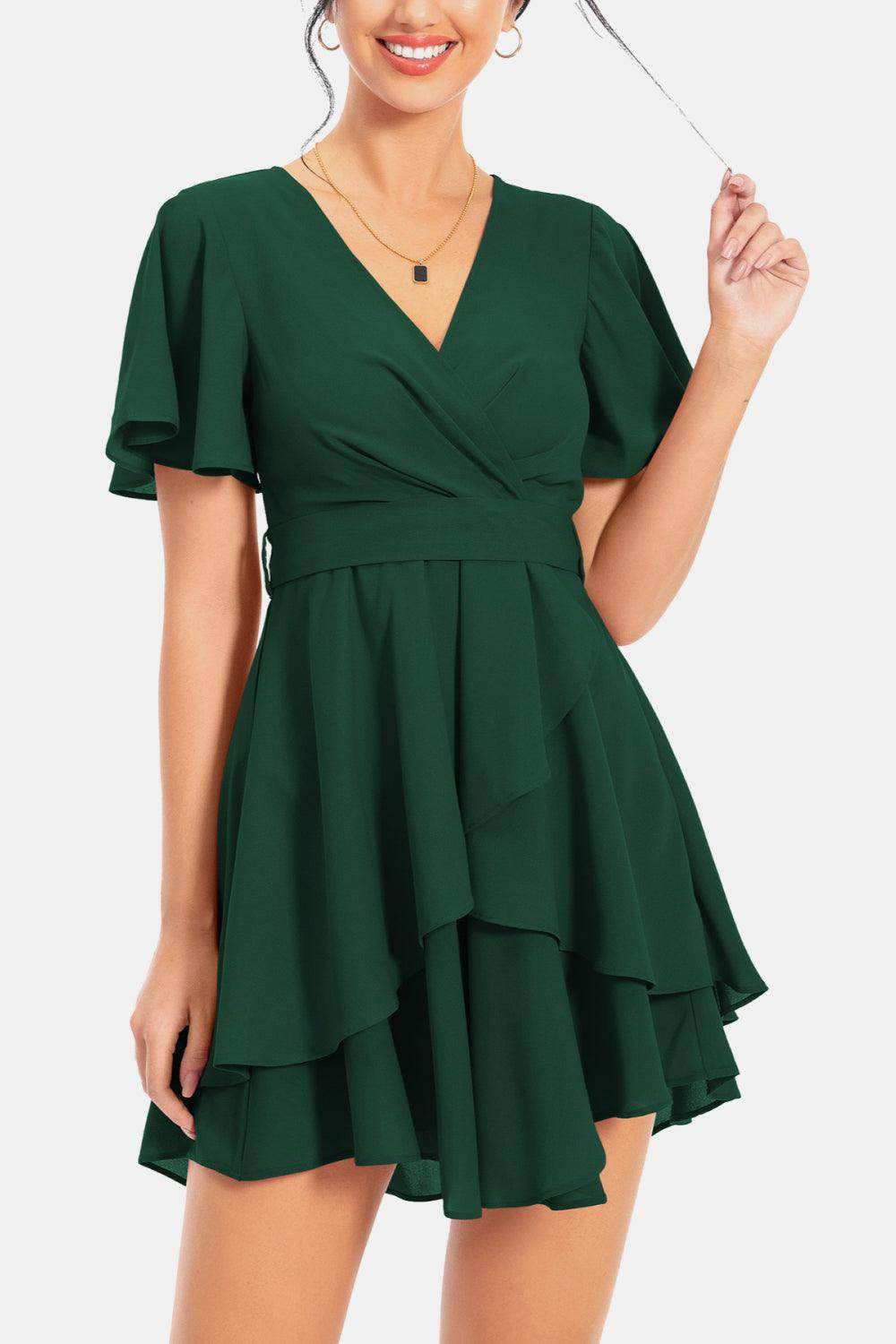 Surplice Neck Flutter Sleeve Dress for Chic Summer Style