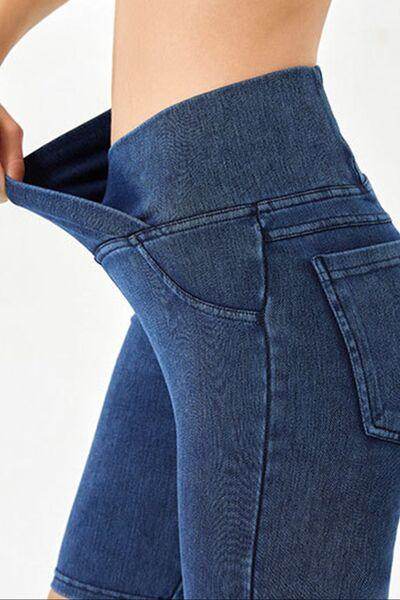 Basic Bae Asymmetrical Waist Denim Shorts With Pockets