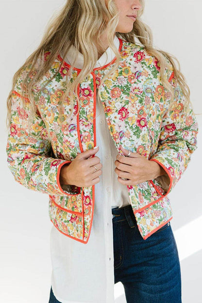Floral Button Up Long Sleeve Winter Coat for Women