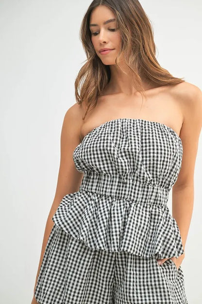 MABLE Gingham Tube Top and Shorts Set