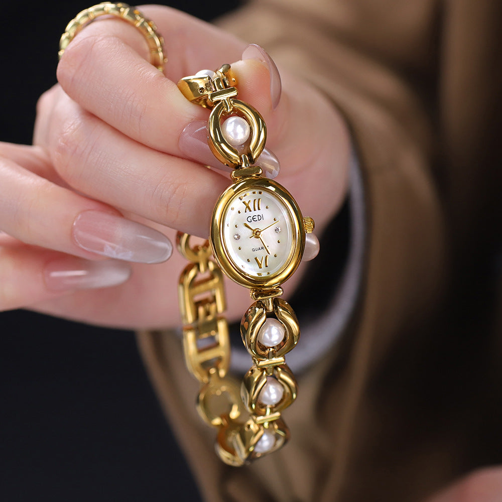 Gedi National Style Emerald Good-looking Bracelet Watch Niche High-grade Light Luxury Shell Pearls Exquisite Women&