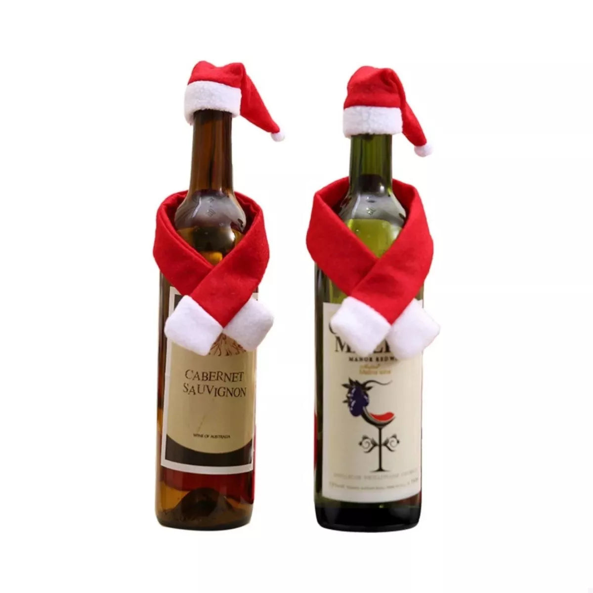 2 Piece Christmas Wine Bottle Santa Hat &amp; Scarf Decorative Covers