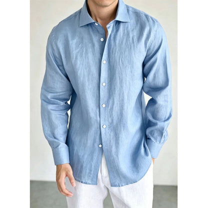 Mens Navy Blue Linen Fashionable Casual Shirt