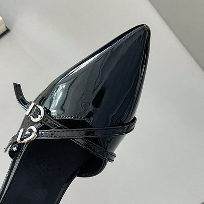 Women 2026 Summer New Pointed Toe Kitten Heel Closed Toe Sandals, British Style High Heels With Single Strap Buckle