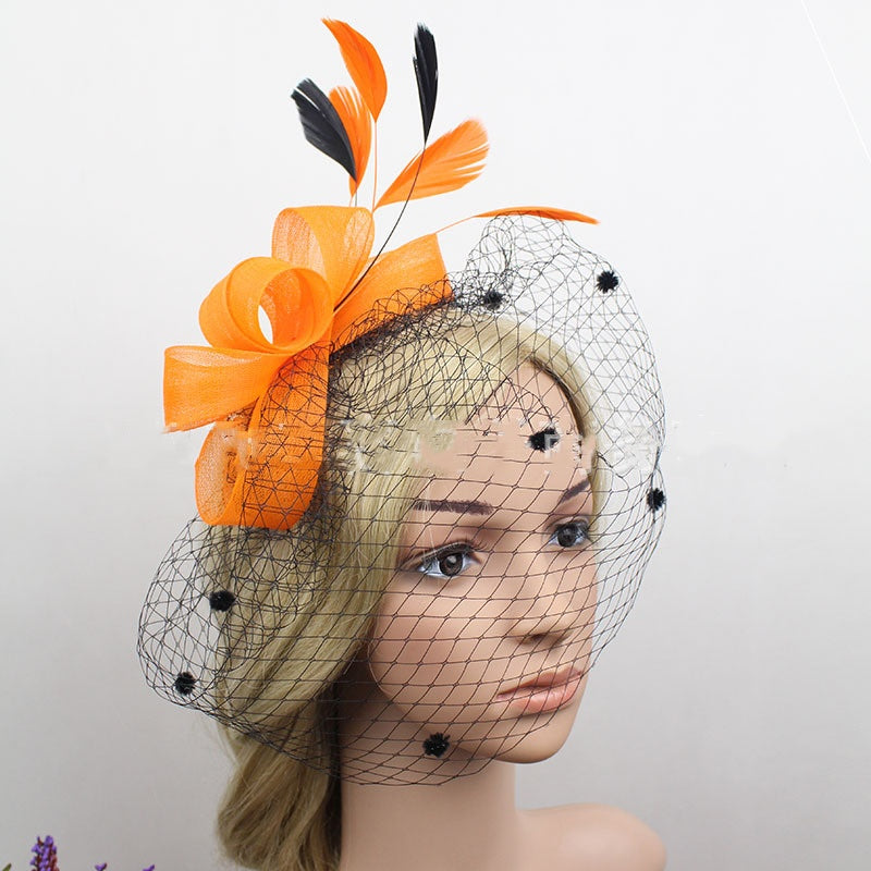 Bride Veil Hair Bow Top Hat Headdress Flower Cover Face Mesh Head