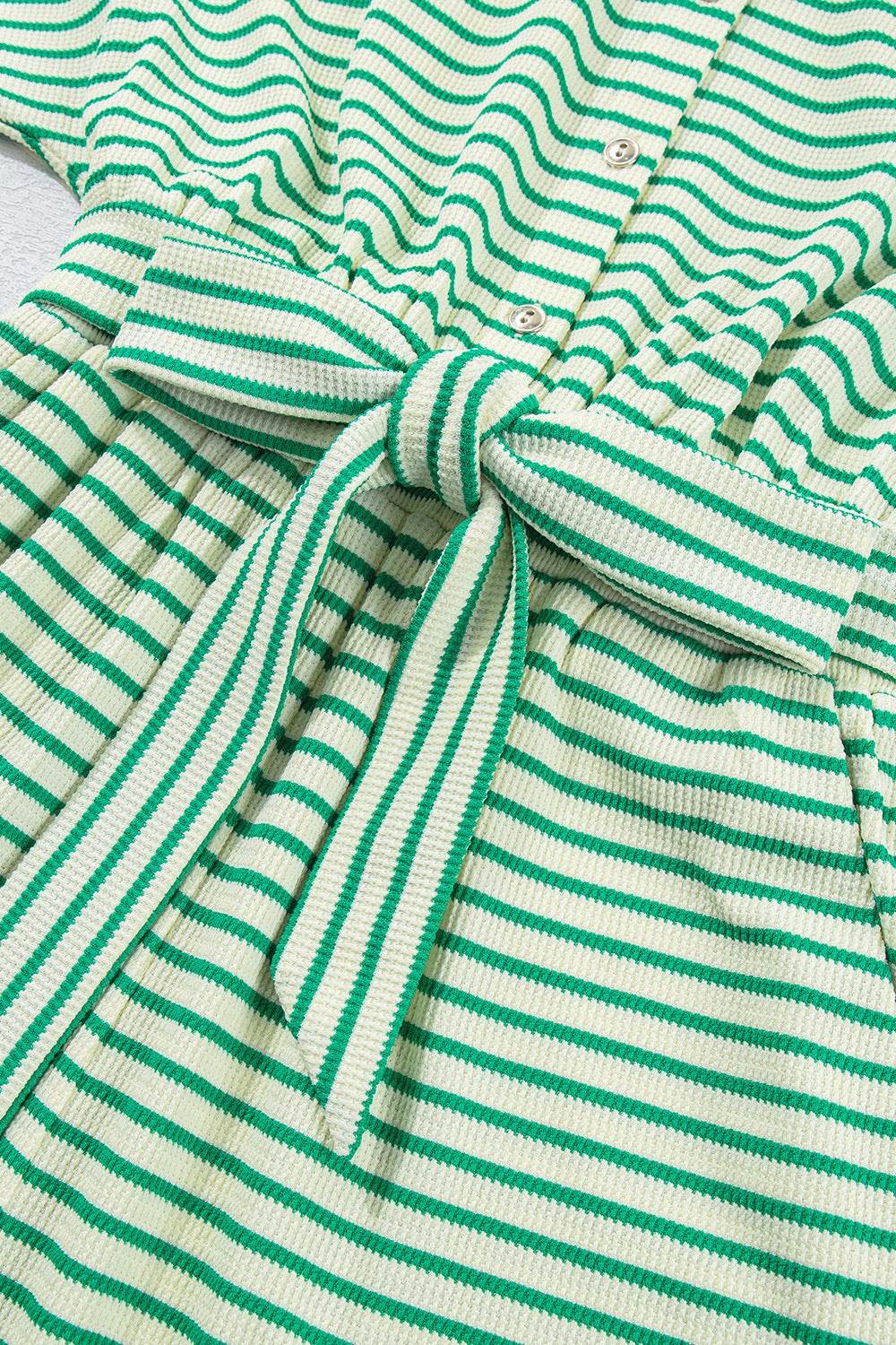 Striped Half Sleeve Tie Waist Romper