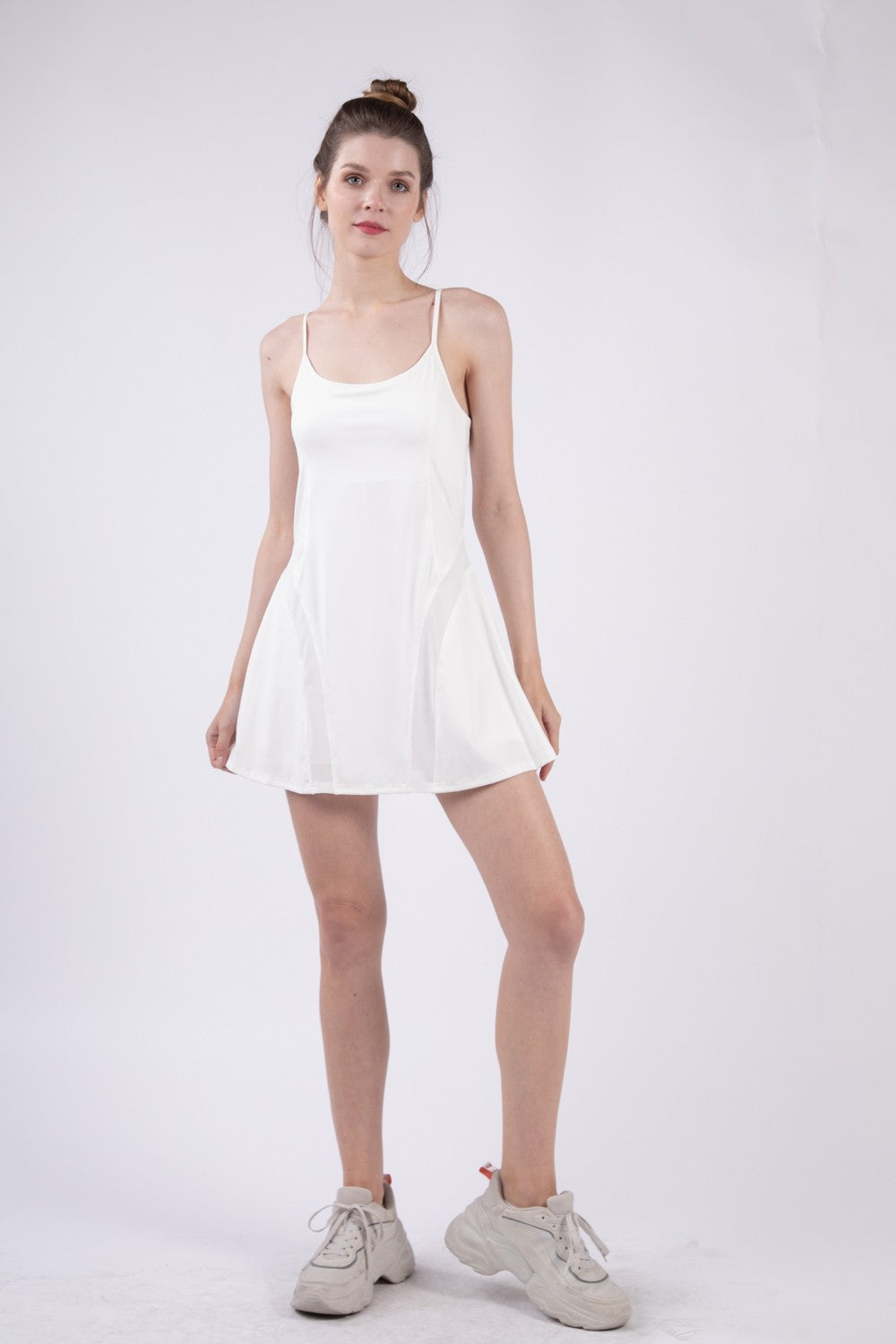 Mesh Detail Tennis Mini Active Dress with Shorts Inside – Mesh Active Dress, Tennis Mini Dress, Sporty Mesh Dress, Breathable Activewear, Comfortable Tennis Dress, Sporty Dress with Shorts, Chic Active Dress