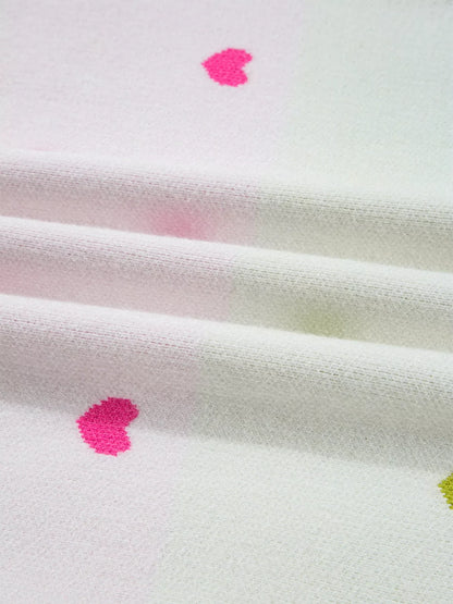 Multicolour Heart Pattern Dropped Shoulder Sweater