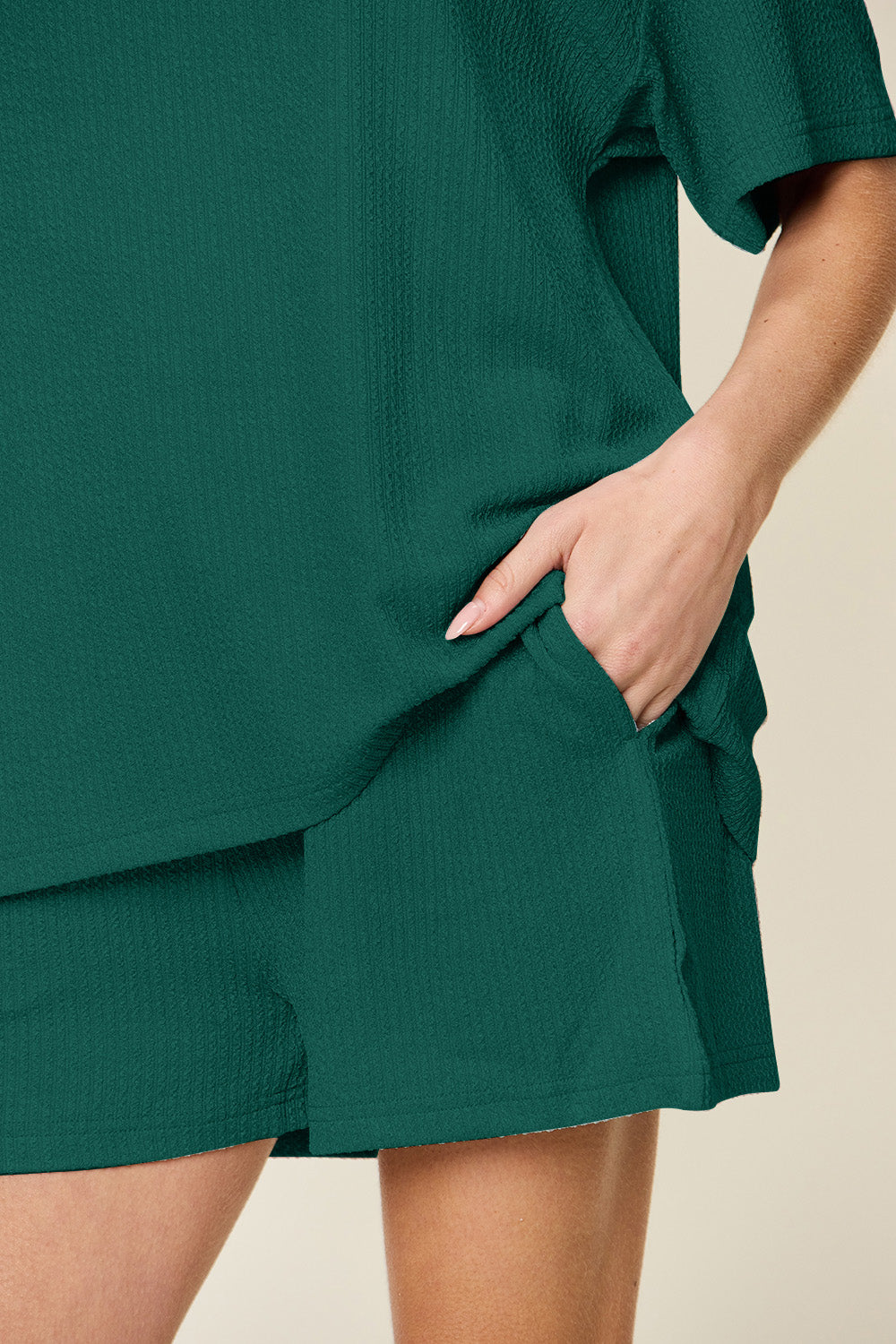 Slightly Stretchy Round Neck T-Shirt &amp; Shorts Set