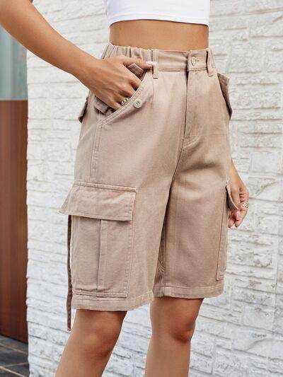 High Waist Denim Shorts with Pockets for Women