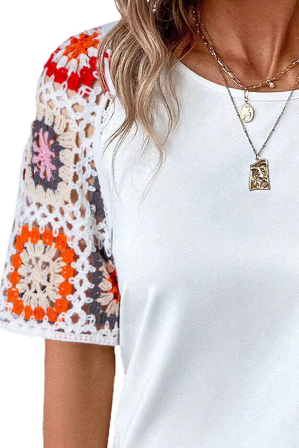 Geometric Print Round Neck Blouse