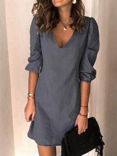 Full Size V-Neck Half Sleeve Dress for Everyday Wear