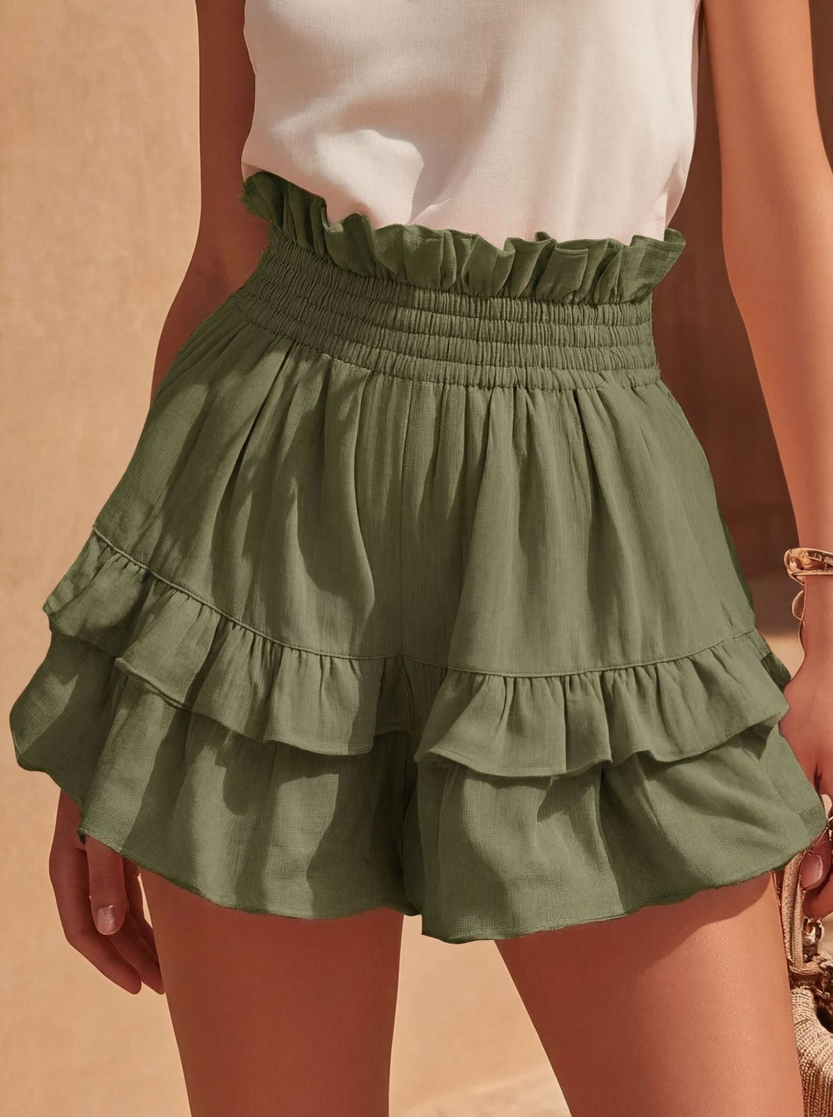 Casual Fashion Drawstring Waist Ruffle Shorts