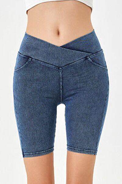 Basic Bae Asymmetrical Waist Denim Shorts With Pockets