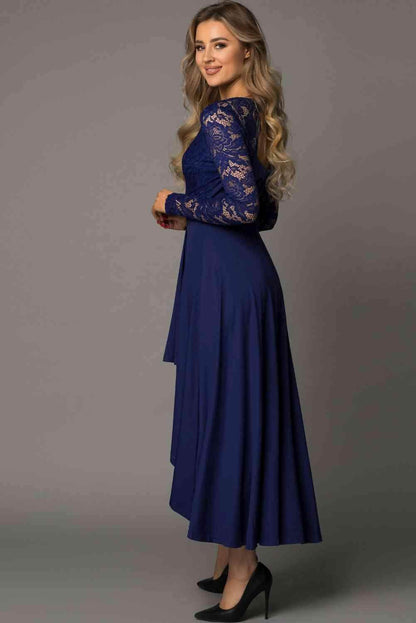 Lace High-Low V-Neck Dress for Elegant Evening Wear