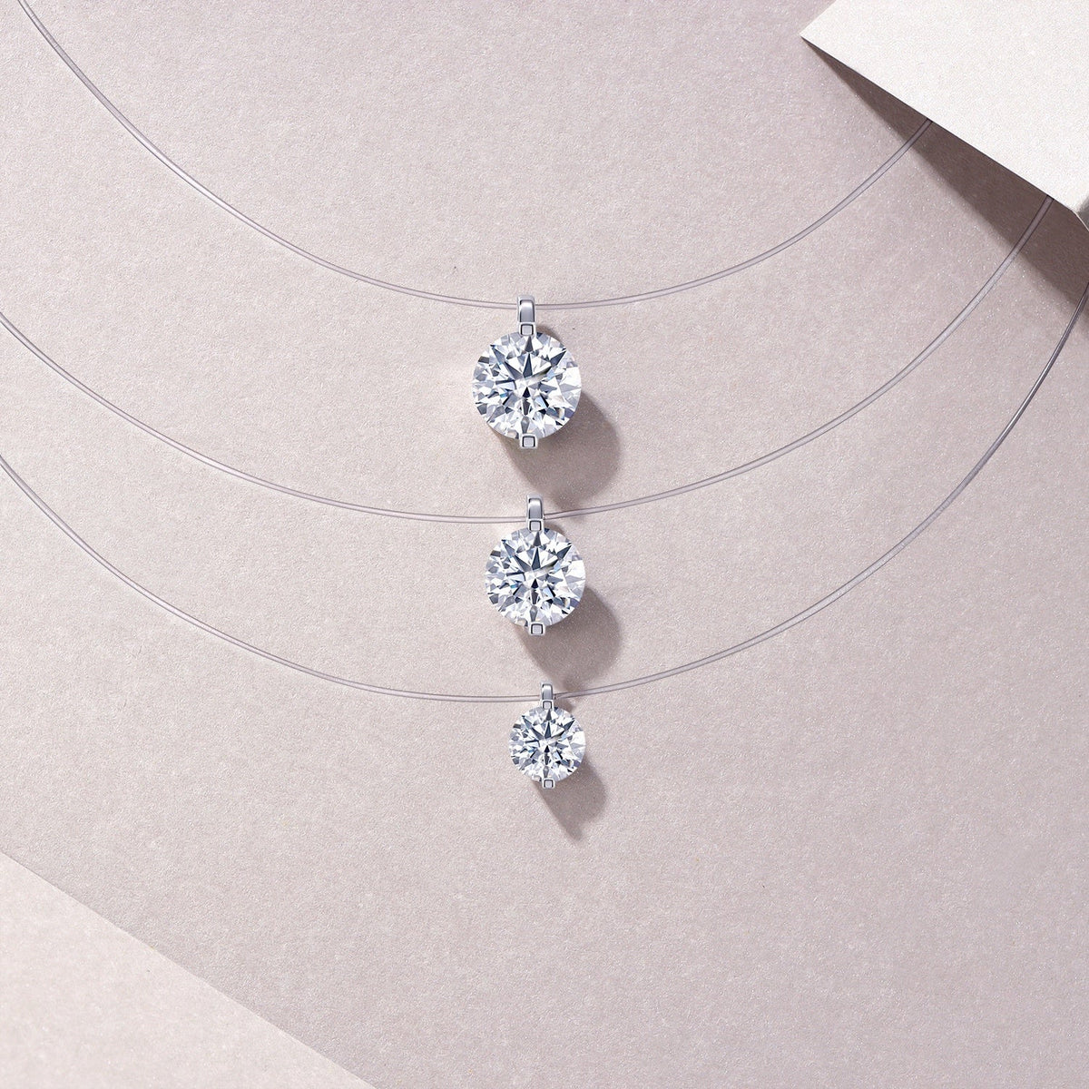 S925 Sterling Silver Invisible Necklace, 1&amp;2&amp;3ct D-VVS1 Moissanite Solitaire Pendant, Platinum Plated 40&amp;46cm Chain, GRA Certified Gift Box