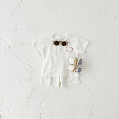 Heart Printing Short Sleeve Suit Korean Style Baby Boys&