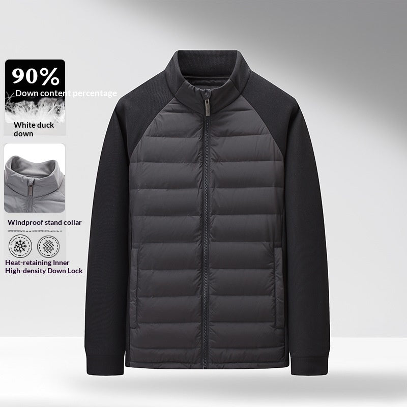 Mens Stand-Up Collar Patchwork Lightweight &amp; Warm Down Jacket