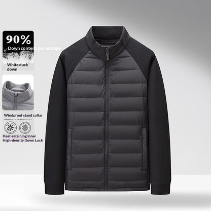 Mens Stand-Up Collar Patchwork Lightweight &amp; Warm Down Jacket
