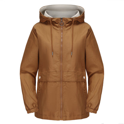 New Hooded Solid Color Trench Coat For Women