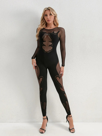 Fishing Net Sheer Long Sleeve Jumpsuit