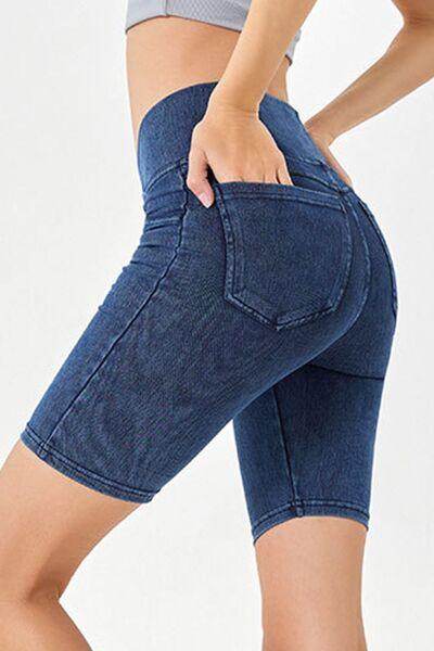 Basic Bae Asymmetrical Waist Denim Shorts With Pockets