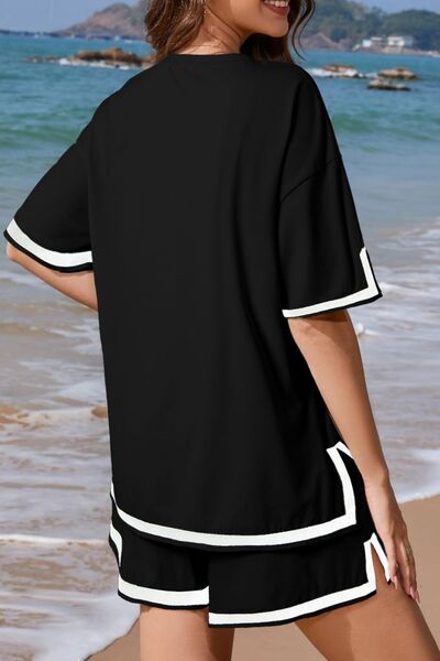 Contrast Trim Tee and Shorts Set