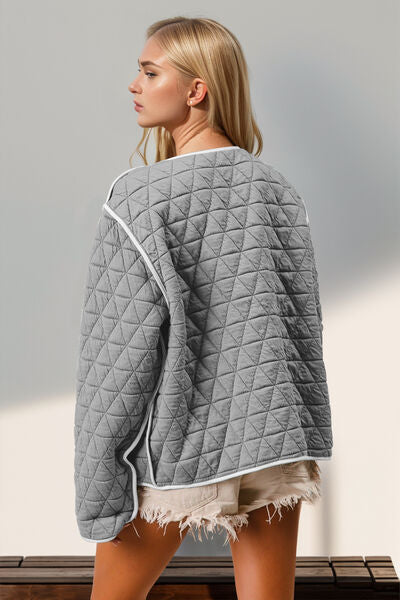 Charming Double Take Contrast Trim Tie Front Quilted Jacket with Pockets Elegant &amp; Cozy Outerwear