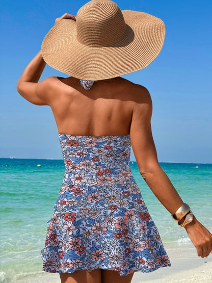 Cutout Printed Halter Neck One-Piece Swimwear