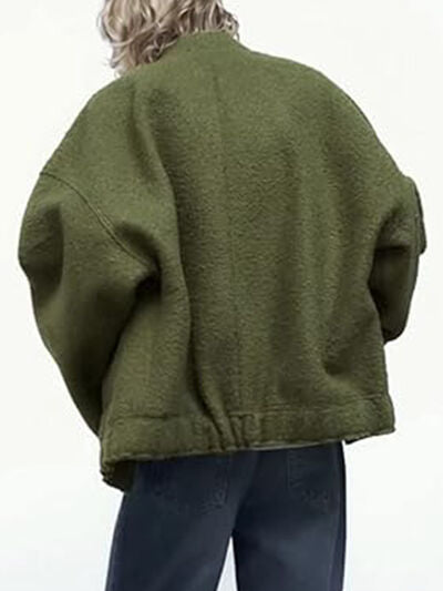 Autumn Casual Full Size Drop Shoulder Snap Down Jacket with Buttoned Front and Pockets