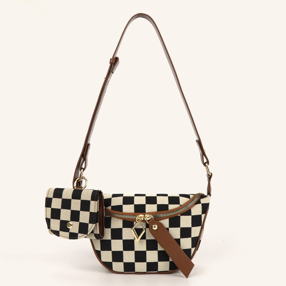 Small Crossbody Bag – Versatile Commute with Checkerboard Canvas, Compact Earphone Bag, Stylish 2-in-1 Chest Bag &amp; Fanny Pack for Everyday Use