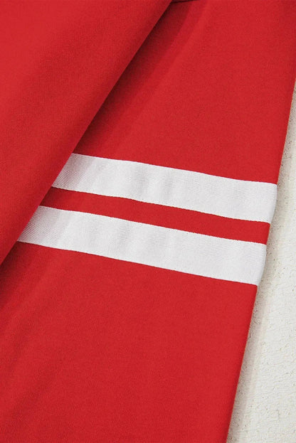 Fiery Red Striped Sleeve Loose Fit Sweatshirt - Femstylo