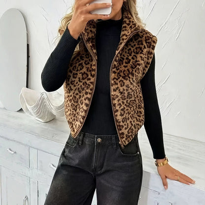 Leopard-print Sleeveless Vest Double-sided Fleece Jacket
