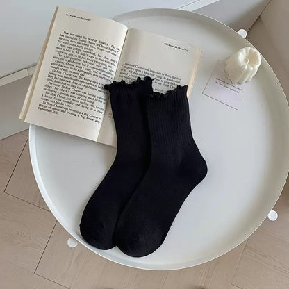 White Lace Socks Mid-calf Thin Mary Jane Shoes Scalloped Socks Versatile