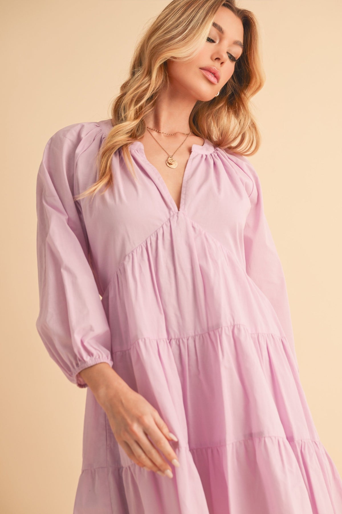 Notched Balloon Sleeve Tiered Mini Dress For Women–Trendy, Chic Style with Modern Balloon Sleeves, Tiered Layers for a Playful &amp; Flirty Look