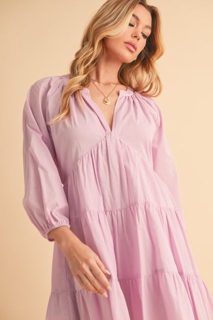 Notched Balloon Sleeve Tiered Mini Dress For Women–Trendy, Chic Style with Modern Balloon Sleeves, Tiered Layers for a Playful &amp; Flirty Look