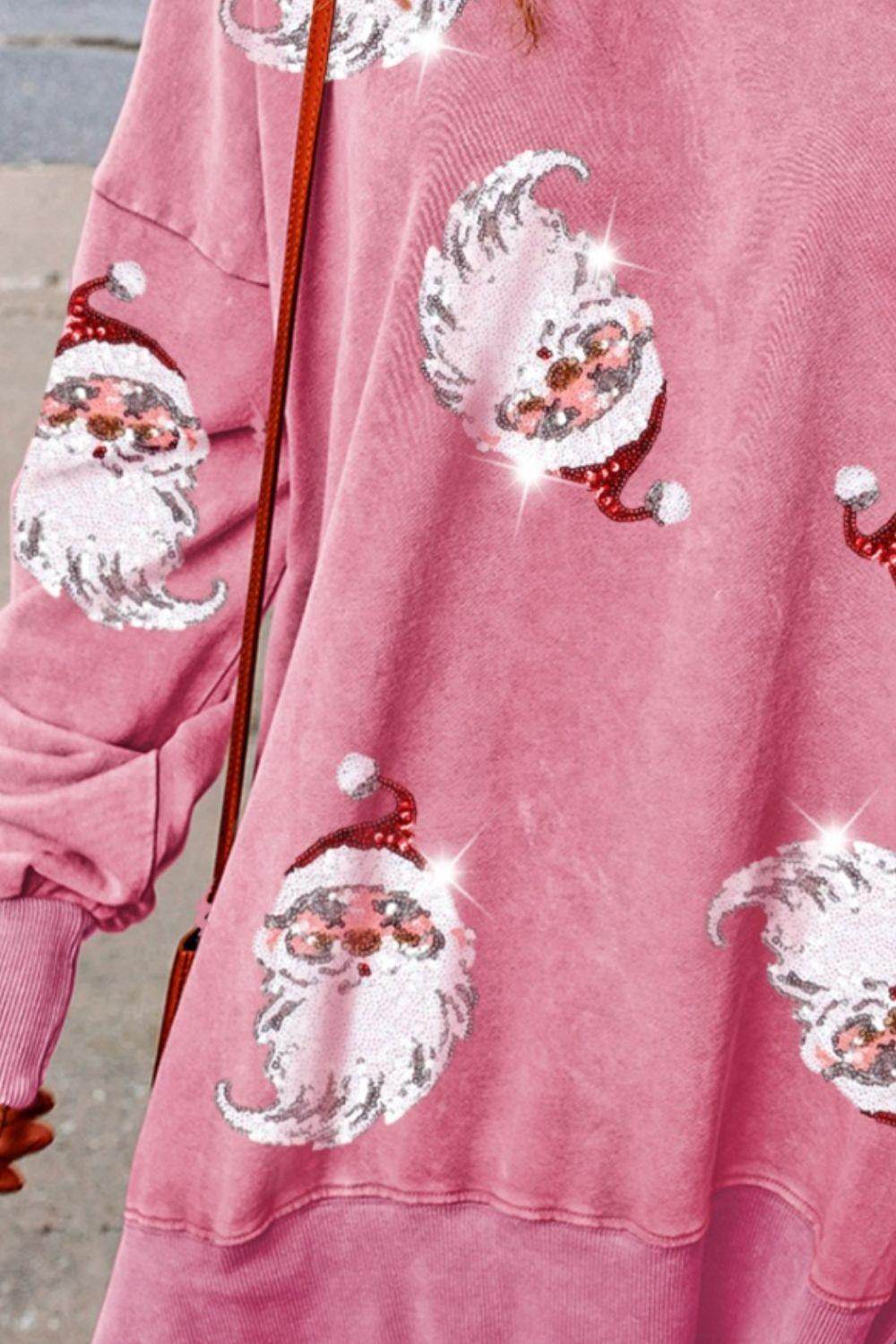 Sequin Santa Drop Shoulder Slit Sweatshirt for Women