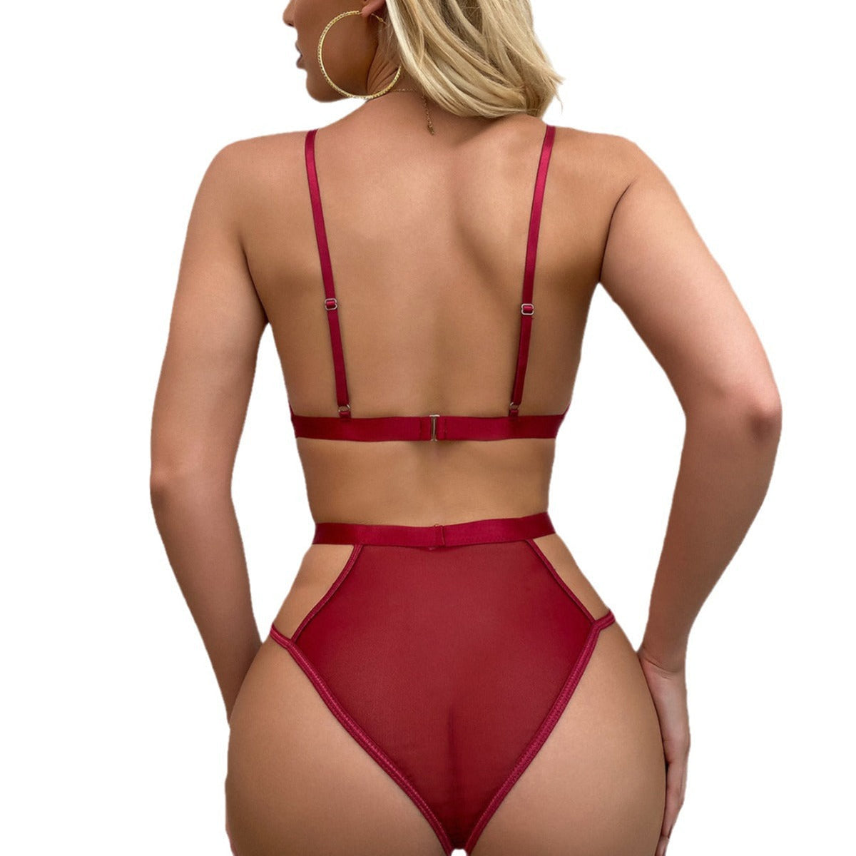 Ladies  Satin , Mesh Teddy with Front Detail at Bust in Blk, Burgundy &amp; Hunter Green