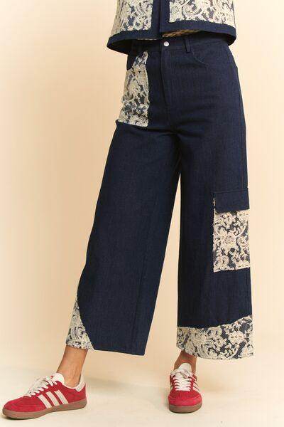 Davi &amp; Dani Lace Applique Wide Leg Jeans for Women